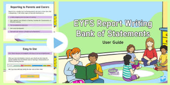 EYFS Report Writing Resources Guidance PowerPoint - end of year reports, ongoing assessment, report writing bank of statements, differentiated report st