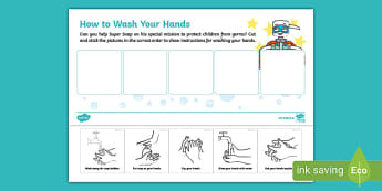 Washing Your Hands Super Soap Sequencing Worksheet