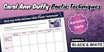 Carol Ann Duffy Revision Table: Poetic Techniques