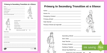 Primary to Secondary Transition at a Glance Record - tracjing, monitoring, enhanced transition, bump up day,Scottish