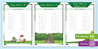 Stage 6 (Phase 1-2) Recalling Addition and Subtraction Facts to 20 Worksheets