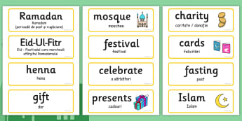 Eid Topic Words Romanian Translation - romanian, eid, words, word cards, topic
