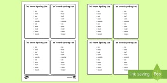 aw' Words Phonics List Spelling Cards