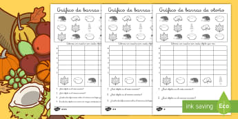 Ficha de actividad de atención a la diversidad: Contar y colorear - Otoño - gráfico de barras, análisis de datos, otoño, contar, colorear, pintar, cuenta, data, mates, matem
