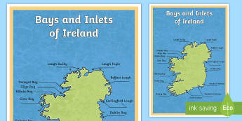 Bays and Inlets of Ireland Large Display Poster - ireland, geography, map, physical, bays, headlands, inlets, sea, ocean, SESE,Irish