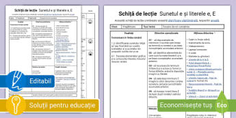 Predare litera E – Schiță de lecție clasa pregătitoare