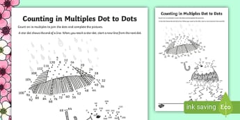 Spring-Themed Counting in Multiples of 4 and 50 Dot to Dot Worksheet