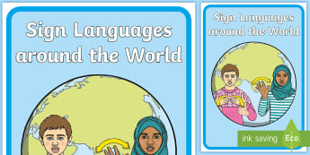 Sign Languages Around the World Display Poster - teaching sign language, auslan, asl, bsl, british sign language, australian sign language, american 