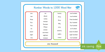 Number Words to 1,000 Word Mat