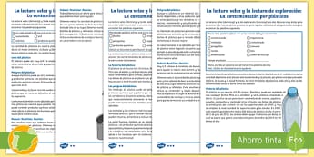 Ficha de comprensión lectora por niveles: La contaminación por plásticos