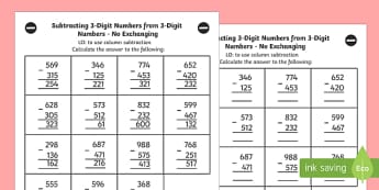 Column Addition And Subtraction- New 2014 Curriculum Year 3