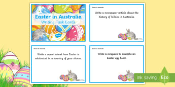 Australian Easter Writing Challenge Cards - Poem, poetry, narrative, report, persuasive writing, genre writing,Australia