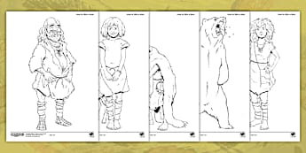 KS2 Stone Age Characters Colouring Pages