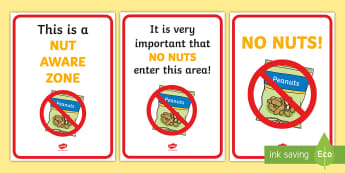 Nut Free Zone Poster - nut free, no nuts, allergy, nut, nut allergy, allergic to nuts, nut free zone, poster, sign, banner