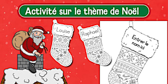 Chaussettes de Noël à colorier - Prénoms modifiables
