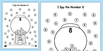 I Spy the Number 8 Worksheet - morning stations, Centers, Dot Marker, learning stations, math learning stations, early childhood nu