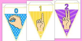 British Sign Language Numbers 0-20 Display Bunting (Signer's View) - sign language