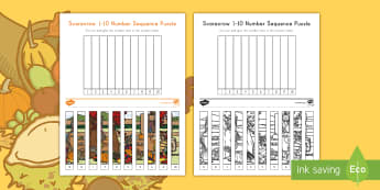 Scarecrow 1-10 Number Sequencing Puzzle - autumn, fall, scarecrows, number sequencing, puzzle, autumn puzzle, fall puzzle, scarecrow puzzle, p