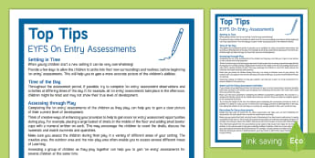 EYFS On Entry Assessments Top Tips - EYFS On Entry, Start of New Year Assessment, EYFS Assessment, On Entry, on entry assessment guidance