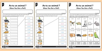 French Activity Worksheet - 'As-Tu Un Animal?'