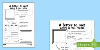 A letter to myself Worksheet / Worksheet - English/French - A Letter To Myself Writing Activity - letters, ourselves, write, letters, writing, EAL French, Frenc