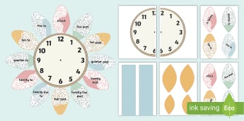 Speckled Pastel-Themed Analogue Clock Flower Labels Cut-Outs