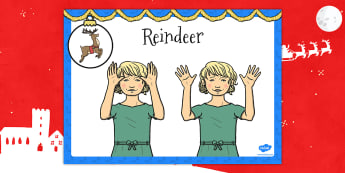 A4 British Sign Language Sign for Reindeer Left Handed - left