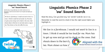 'ow' Sound Phase 2 - Stage 5/6 Phonics - Linguistic Phonics - Resources