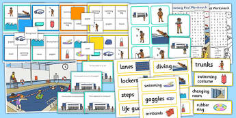 Swimming Pool Vocabulary and Comprehension Pack - pool, pack