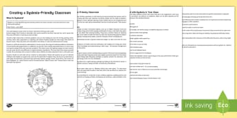 Dyslexia Friendly Classrooms Adult Guidance - SEN Friendly Classrooms; dyslexia, adult guidance, KS3