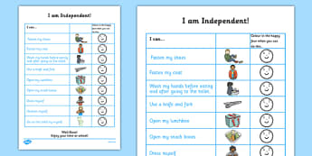 I Am Independent: School Readiness Checklist for Children 