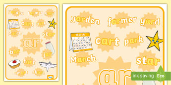 ‘ar’ Family Words Poster. Phonics, Blends and Digraphs.