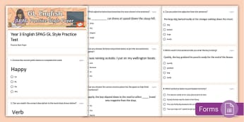 Year 3 English SPAG GL Style Practice Test