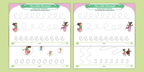 The Little Mermaid Pencil Control Path Worksheets