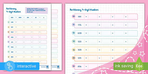 Year 2 Partitioning 2-Digit Numbers in Different Ways Activity Sheet