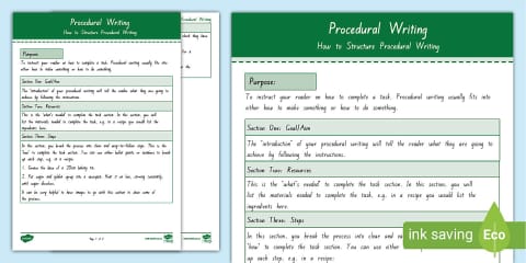 Level 3 Writing - Procedural Writing Planning Sheet