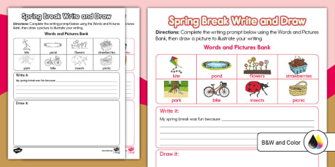 First Grade Spring Break Write and Draw Worksheet