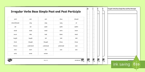 Past Participles Matching Game Irregular Verbs