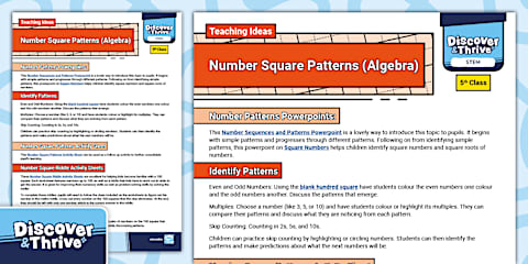 Number Square Patterns (Algebra) Teaching Ideas