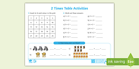 2, 5 and 10 Multiplication Times Tables Worksheets