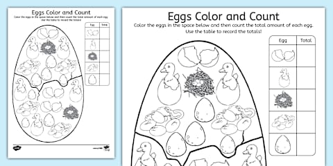 Eggs in a Nest Fingerprint Counting Worksheet Pack