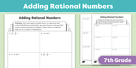 7th Grade Math Adding Rational Numbers Seventh Grade Math Basic Skills Plotting Rational Numbers Practice ...