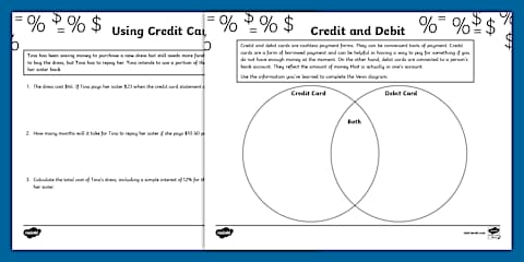 Sixth Grade Credit and Debit Card Sorting Activity