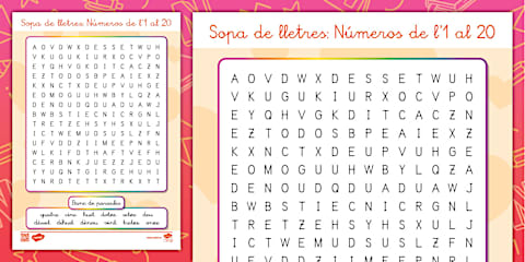 A1 Sopa de letras: Del 1 al 20 en inglés