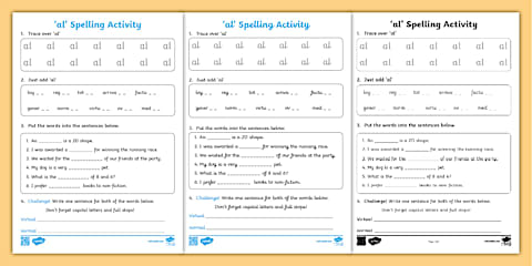 Find and Write the al Words Differentiated Activity Sheets