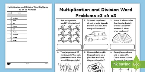 Multiplication and Division Word Problems x1 Worksheet
