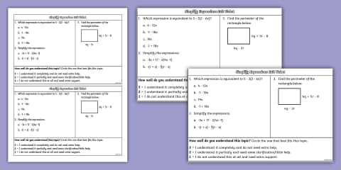 Seventh Grade Matching Equivalent Expressions Worksheet