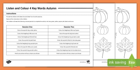Listen and Colour 3 Key Words Autumn