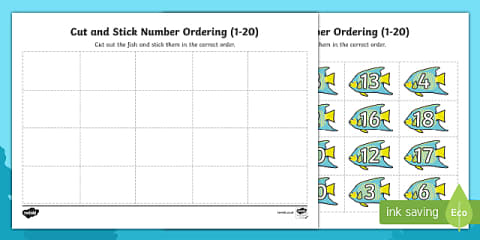 Under the Sea Themed Cut and Stick Number Ordering Activity 1-10