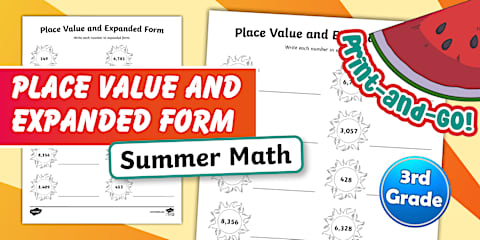 Third Grade Spring Flowers Place Value and Expanded Form Worksheet